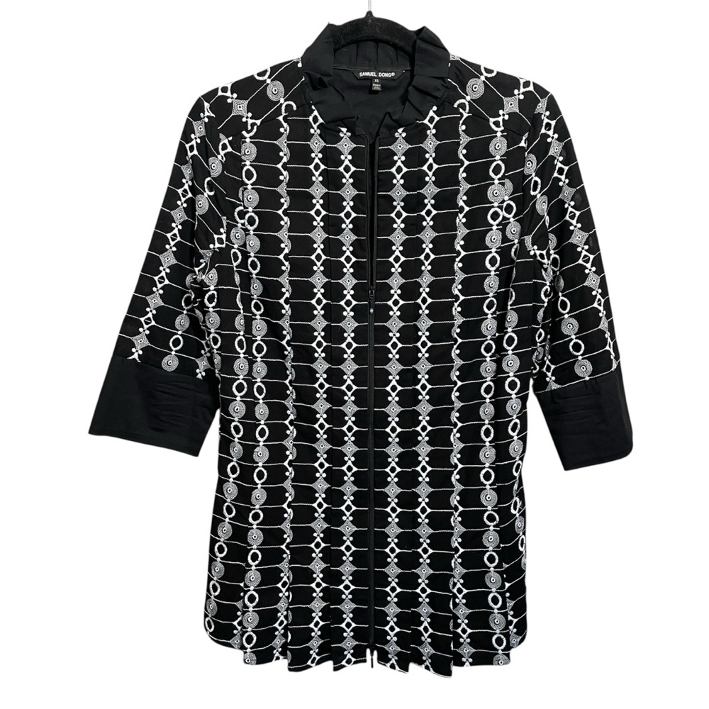 Samuel Dong Tunic zip top 3/4 sleeve embroidered artsy light jacket